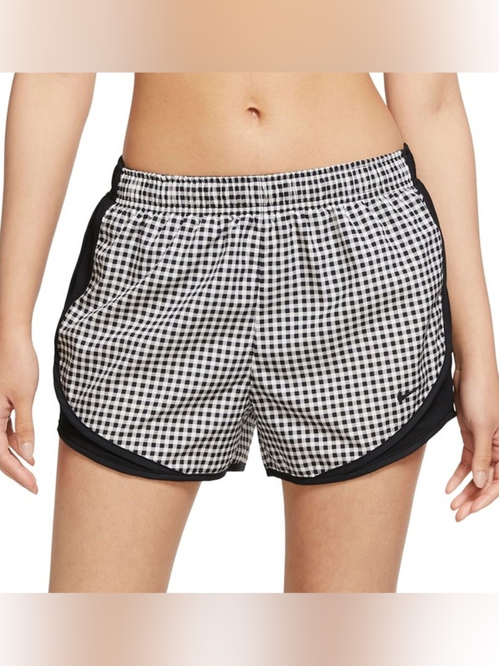 Nike Women's Tempo Dri-Fit Running Shorts Gingham Black and White